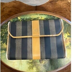 Vintage Fendi Pequin Striped Canvas Clutch Bags